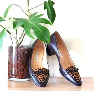 Women's Oscar de la Renta Petiparo Leopard-Print Leather Pumps size 39/US 8.5